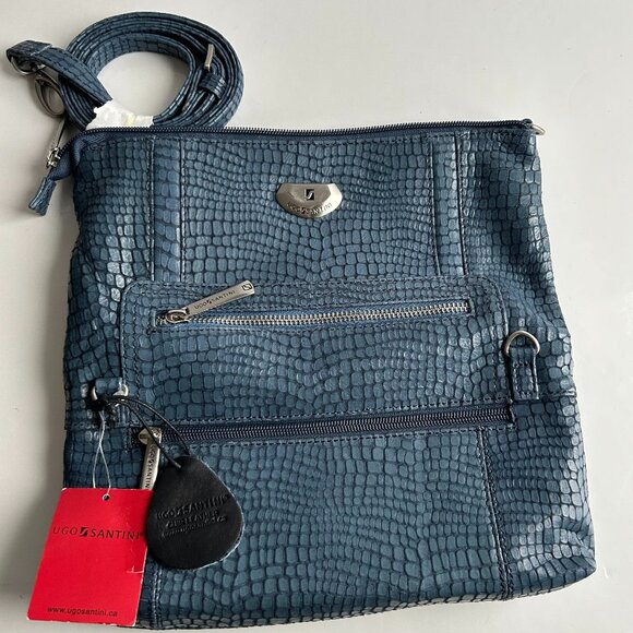 NWT Ugo Santini Leather Crossbody/Shoulder Bag, Clutch in Blue - Picture 1 of 12